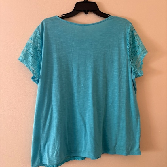 Leo & Nicole Women’s Turquoise Lace Overlay Short Sleeve Top Size XXL 2X - Picture 2 of 4